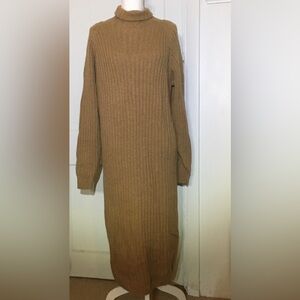 Adrienne Vittadini Cozy Tan Ribbed Wool Alpaca Knit Dress